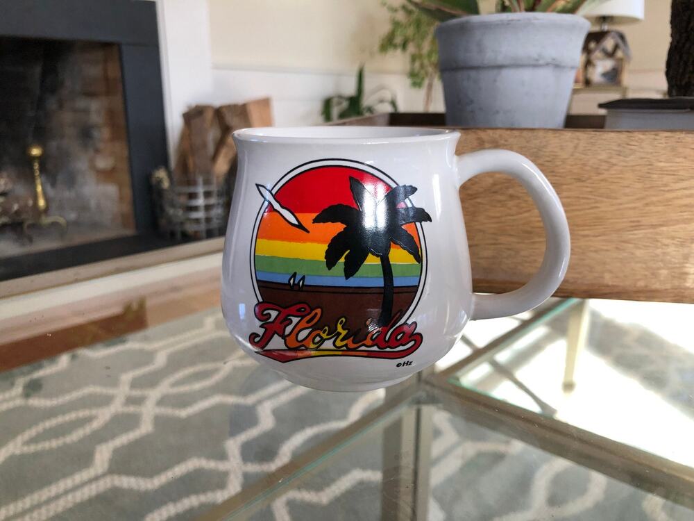 Florida Souvenir Mug, Collectible, Sunset Scene, 80s, Retro Kitsch, Palm Tree